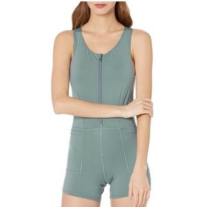 Teal Free People Movement quarter zip unitard bodysuit